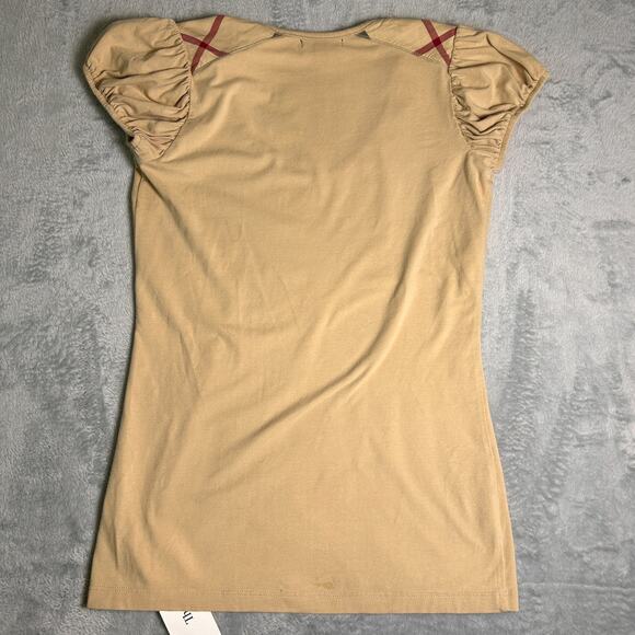 Burberry Brit Puff Sleeve T Shirt Womens Small Scoop Neck Soft Designer Elevated - Picture 3 of 7